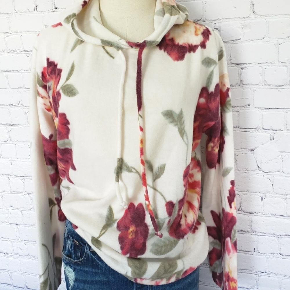 EXCLUSIVE ONE Long Sleeve Super Soft Cozy Fleece Floral Hoodie--NEW--L